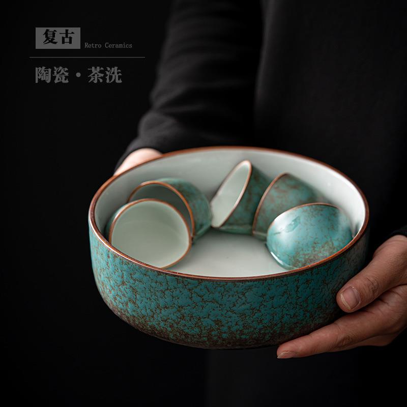 陶瓷茶洗大号茶道配件杯洗建水复古笔洗水盂茶杯收纳茶渣缸茶余盆