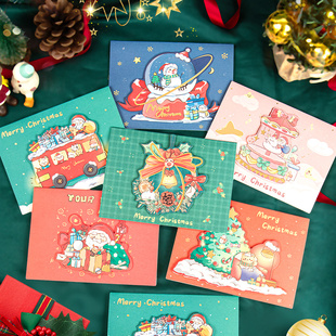 圣诞节烫金贺卡立体创意小卡片花店烘焙送同学礼物空白手写留言平安夜卡通明信片高级感节日祝福对折卡纸可爱