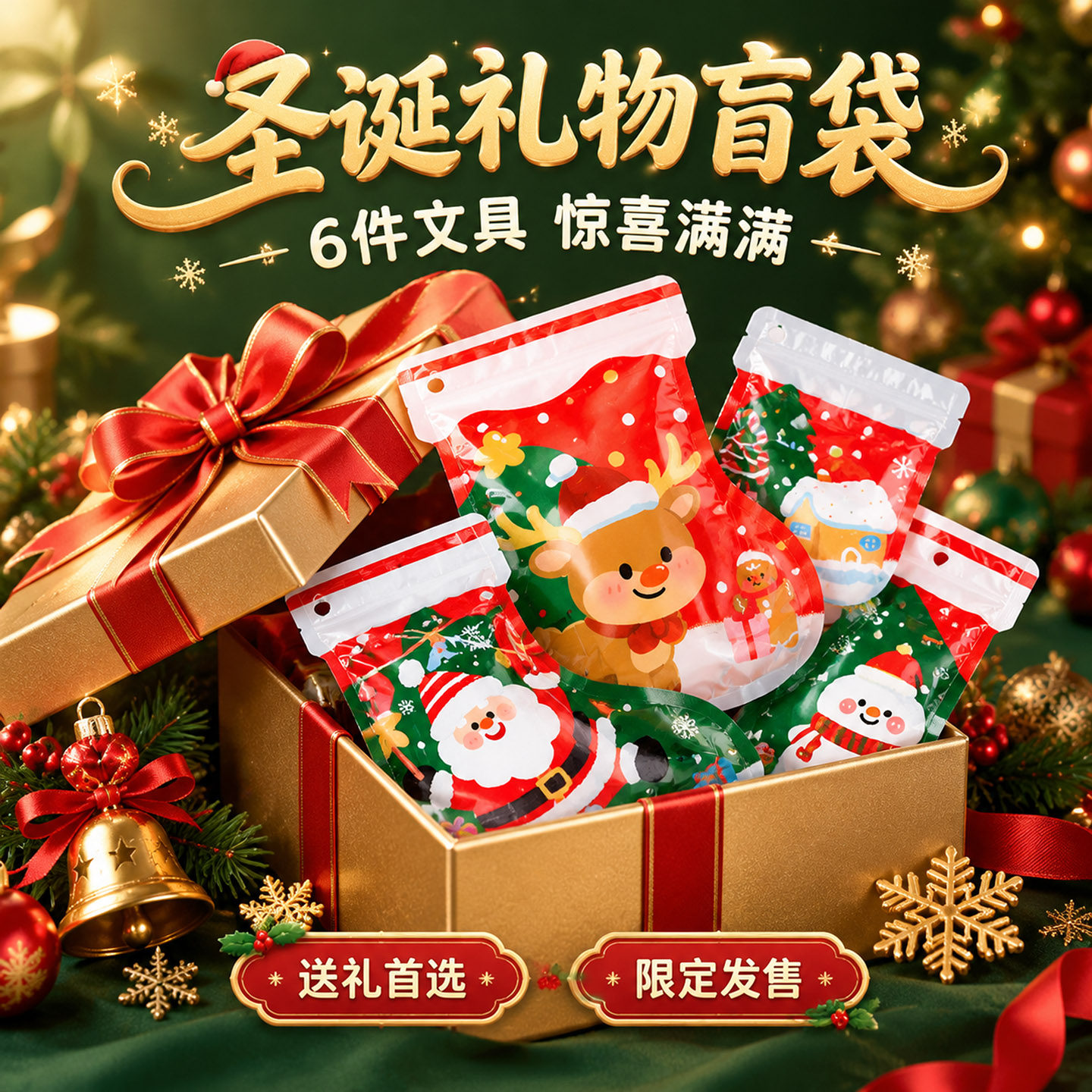 圣诞节礼品盲袋趣味创意圣诞袜主题盲盒文具套装礼盒大礼包儿童送小学生礼品礼物幼儿园伴手礼学习用品男女孩