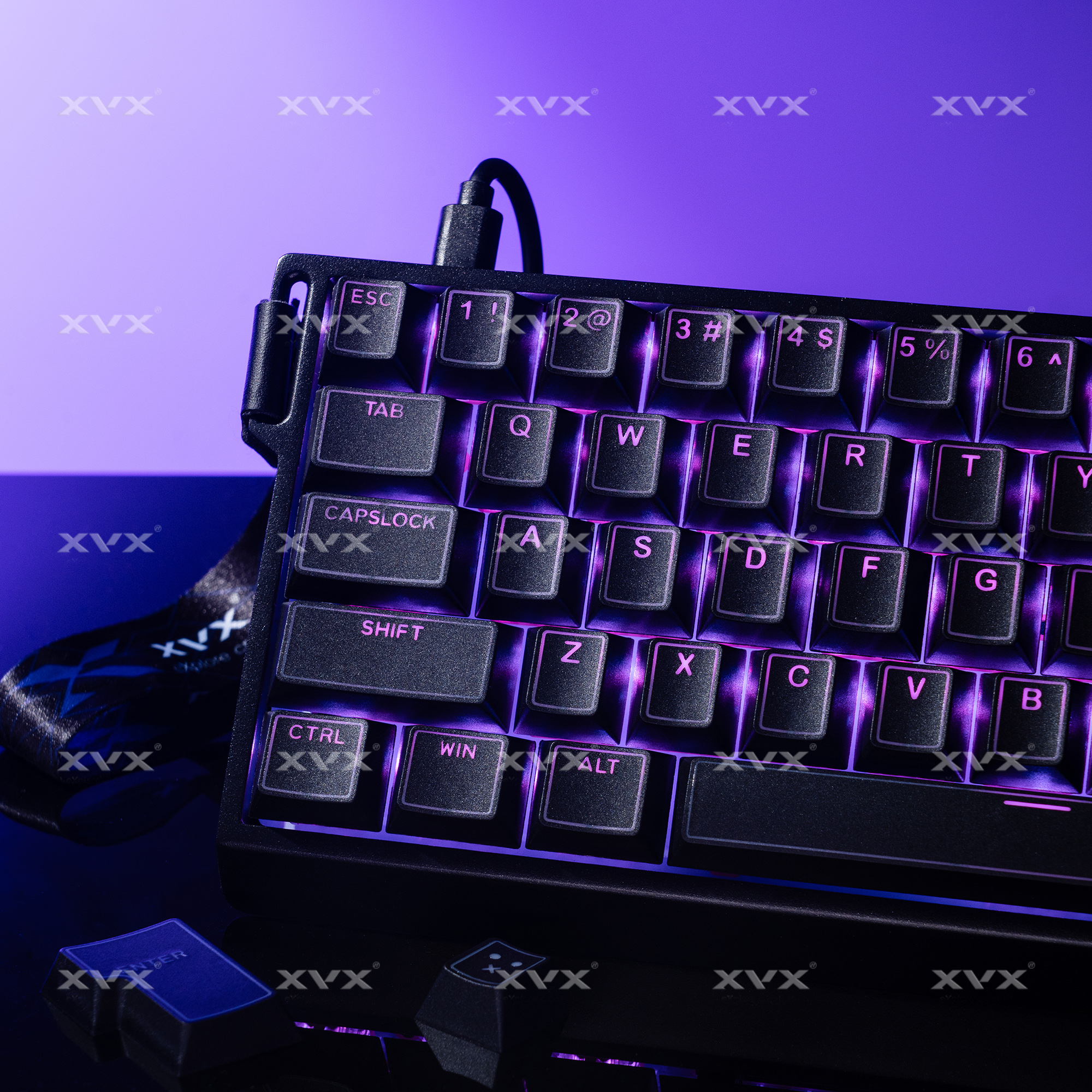XVX黑色光棱键帽正刻雾透双色PBT原厂机械键盘帽字符透光wooting