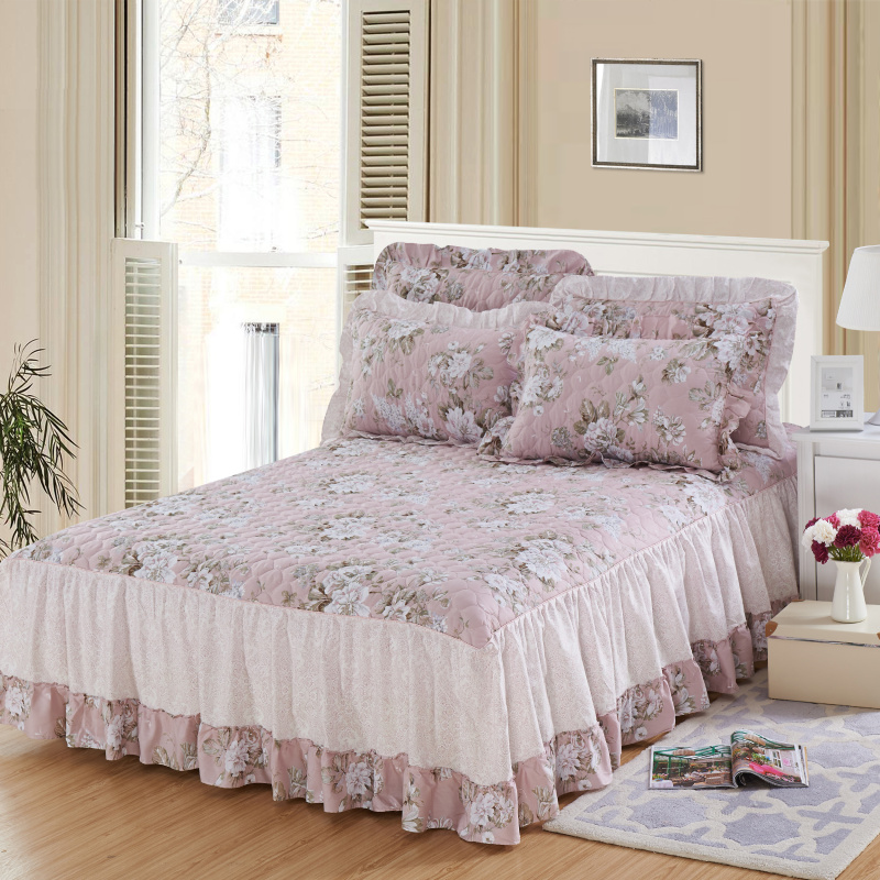 2020新款纯棉床罩夹棉床裙加厚床单防滑三四件套单件全棉裙式花边