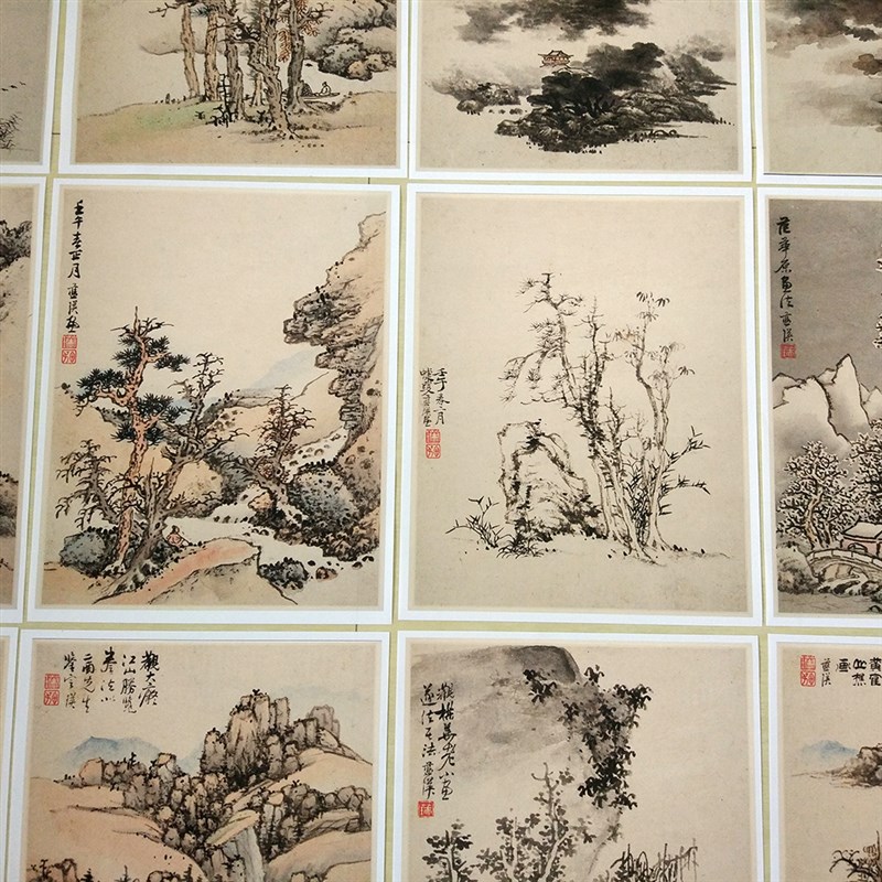 明 蓝瑛 仿宋元册页 一套12幅 大都会 防水宣纸绢布 国画微喷