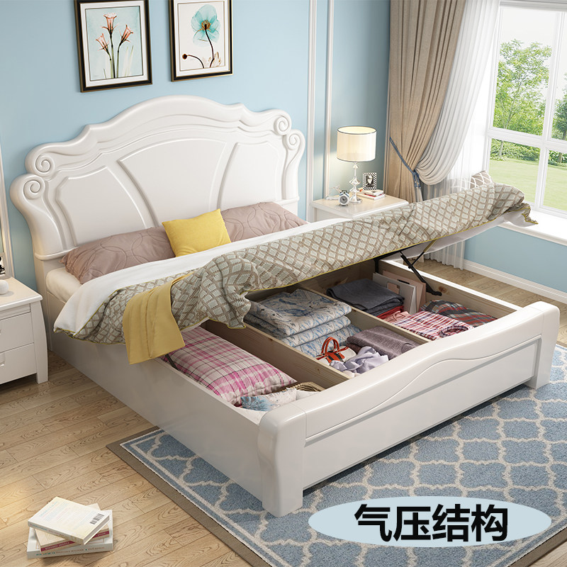 白色实木床1.8米双人床1.5米主卧欧式田园公主床简约气压储物婚床