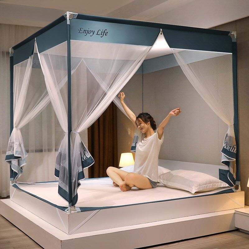 杰元三开门外穿杆坐床式蚊帐拉链不锈钢烤漆防摔1.2m1.5m1.8m2.0m