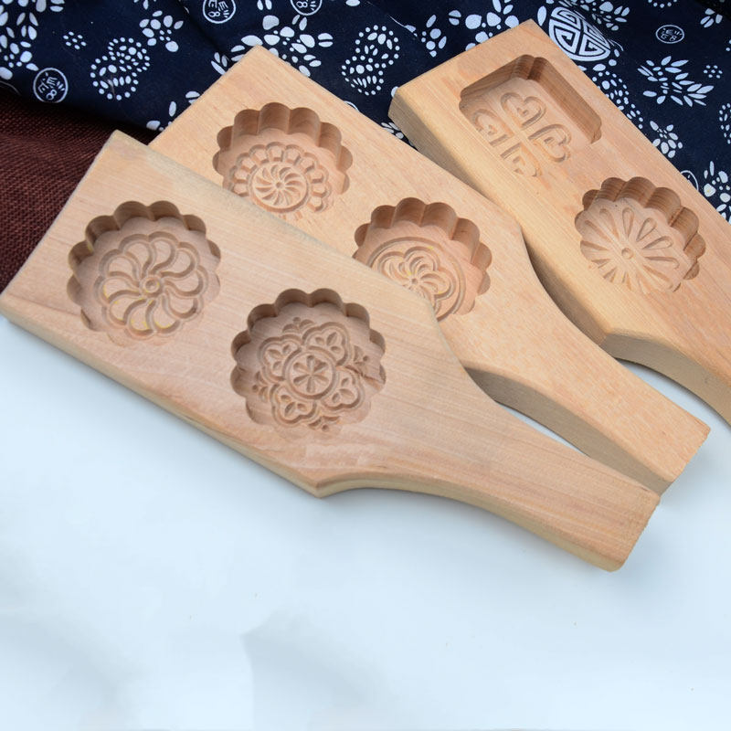 花型月饼模具木质烧饼干青团绿豆糕点心冰皮巧果南瓜饼烘焙印模具