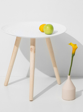 轻奢北欧式圆形小茶几床头柜边几卧室沙发原木简约飘窗榻榻米民宿