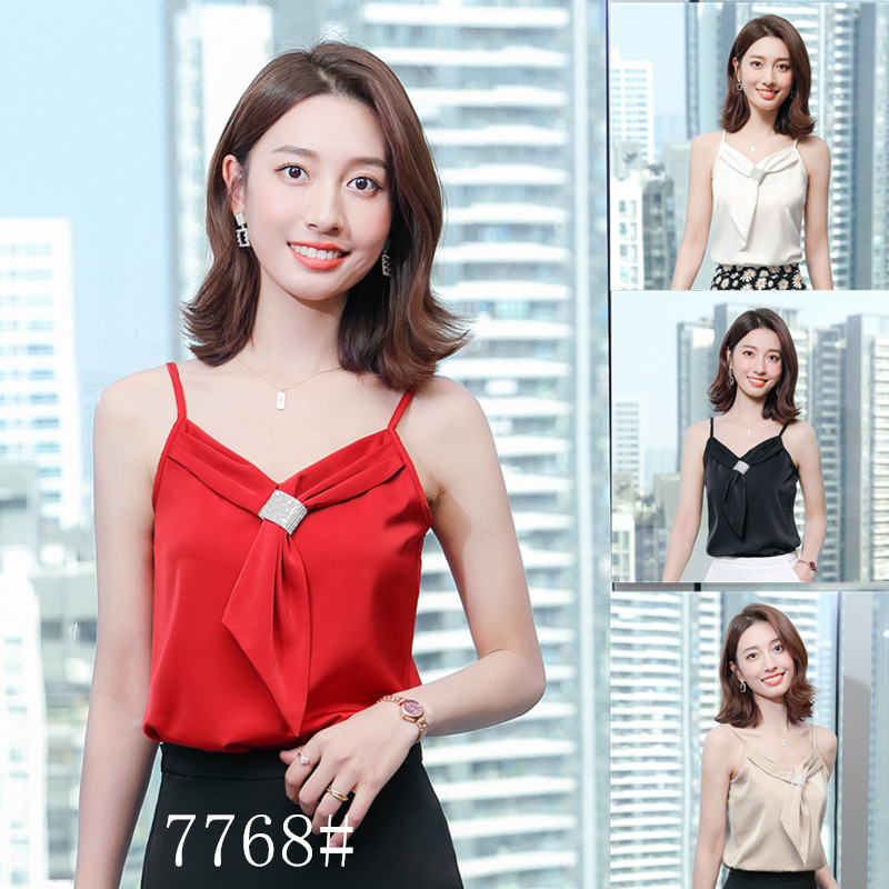 吊带女内搭洋气时尚V领白色打底衫丝绸雪纺背心夏季薄款西装打底