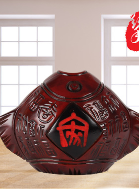 木雕工艺品家福桃木雕刻中式家居书房装饰桌面摆件储蓄罐乔迁礼物