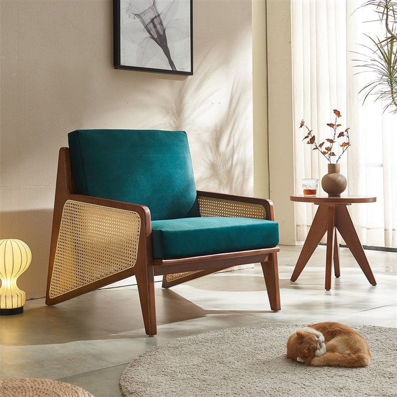 藤编椅子日式白蜡木实木原木侘寂风绳编阳台沙发椅北欧单人休闲椅,住宅家具,布艺沙发,淘宝优惠券,粉丝福利购,淘宝优惠卷