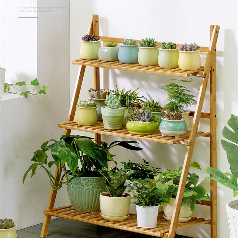 新疆包邮哥百货4色可选花架子实木质室内折叠多层阳台客厅多肉架