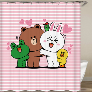 卫生间挡水洗澡帘窗帘布料衣柜门遮挡帘子小兔装饰挂布卡通熊浴帘