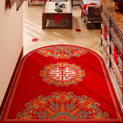 红色结婚地垫喜庆入户门垫进门喜字新婚入门脚垫门口结婚地毯入户
