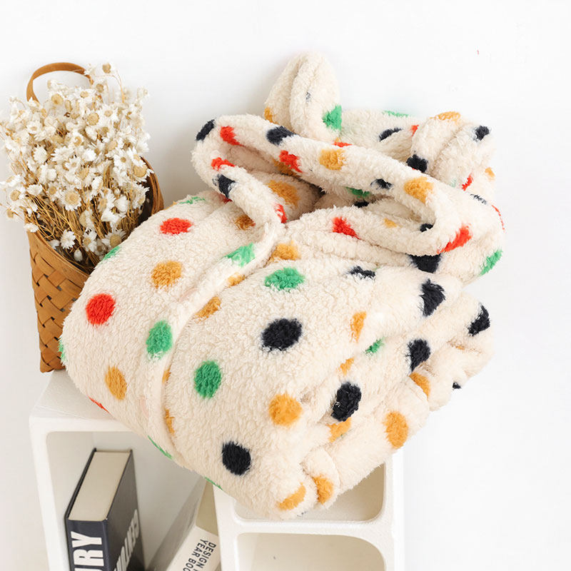 彩色圆点睡袍女珊瑚绒秋冬季保暖加厚浴袍法兰绒家居服睡衣睡裙子