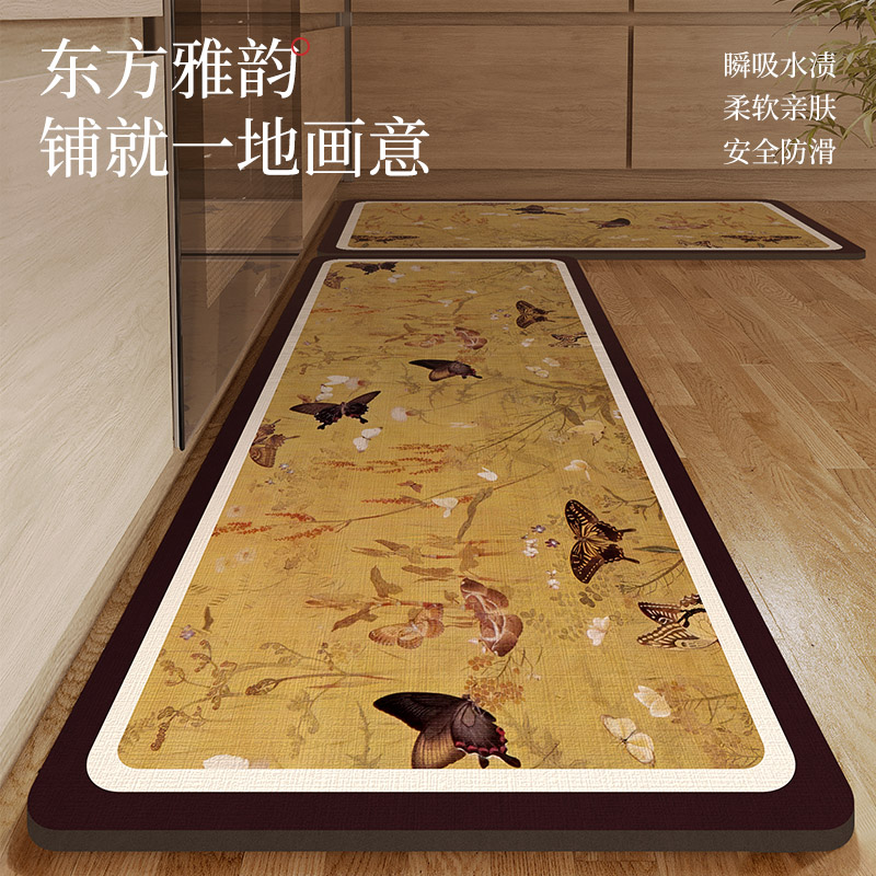 新中式厨房耐脏地垫防滑免洗可擦脚垫硅藻泥垫专用耐磨厨房地垫