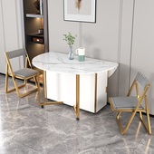 轻奢折叠餐桌椅组合家用多功能小户型移动伸缩台岩板圆桌10人