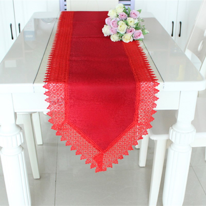 大红色长条电视柜桌旗 茶几餐桌布艺蕾丝桌布 欧式中式结婚喜庆