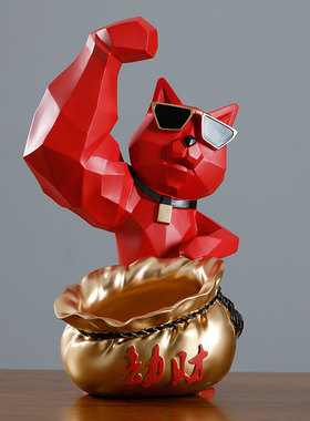 劫财猫麒麟臂肌肉网红发财招财猫店铺开业礼物装饰品玄关客厅摆件