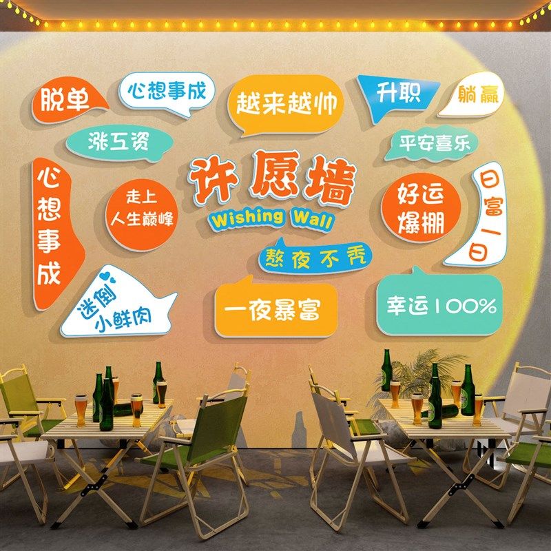 网红许愿墙烧烤饭店装饰创意墙面贴纸画火锅餐饮厅背景拍照区布置,家居饰品,文化墙贴,淘宝优惠券,粉丝福利购,淘宝优惠卷