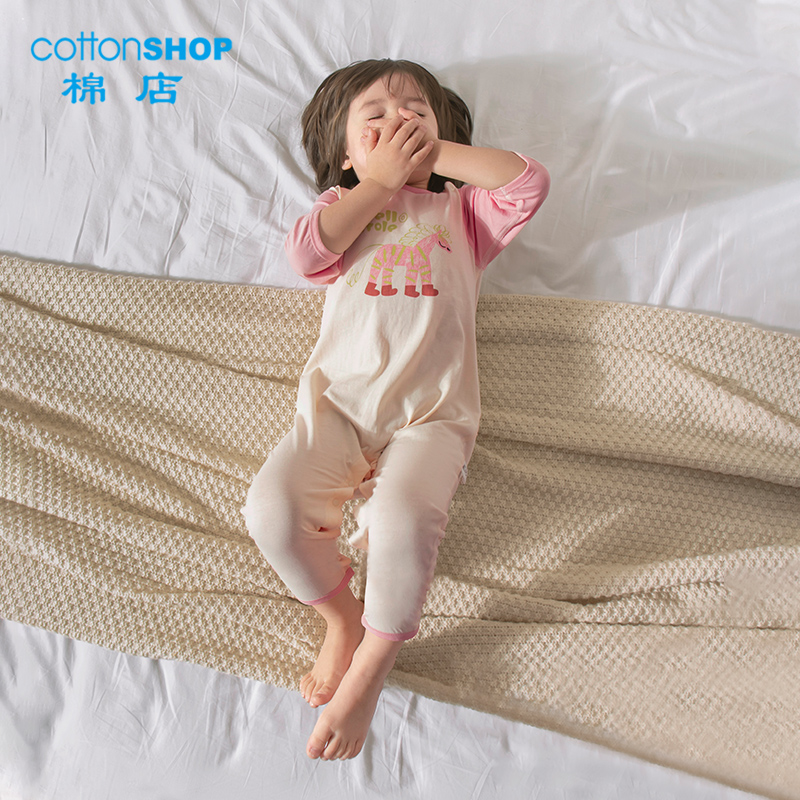 棉店冰感儿童七分袖连体睡衣春夏季薄款纯棉空调连身宝宝睡衣夏装