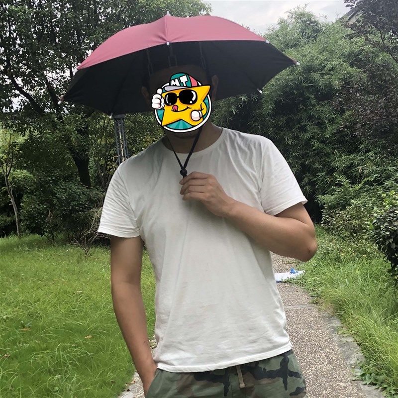 现货头戴式遮阳雨伞帽防晒钓鱼采茶斗笠头顶双层送你一朵小红花同