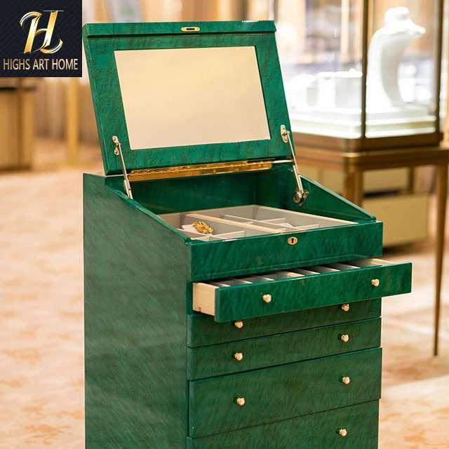 轻奢高级感珠宝柜设计师豪宅别墅卧室家用落地带镜实木首饰收纳柜