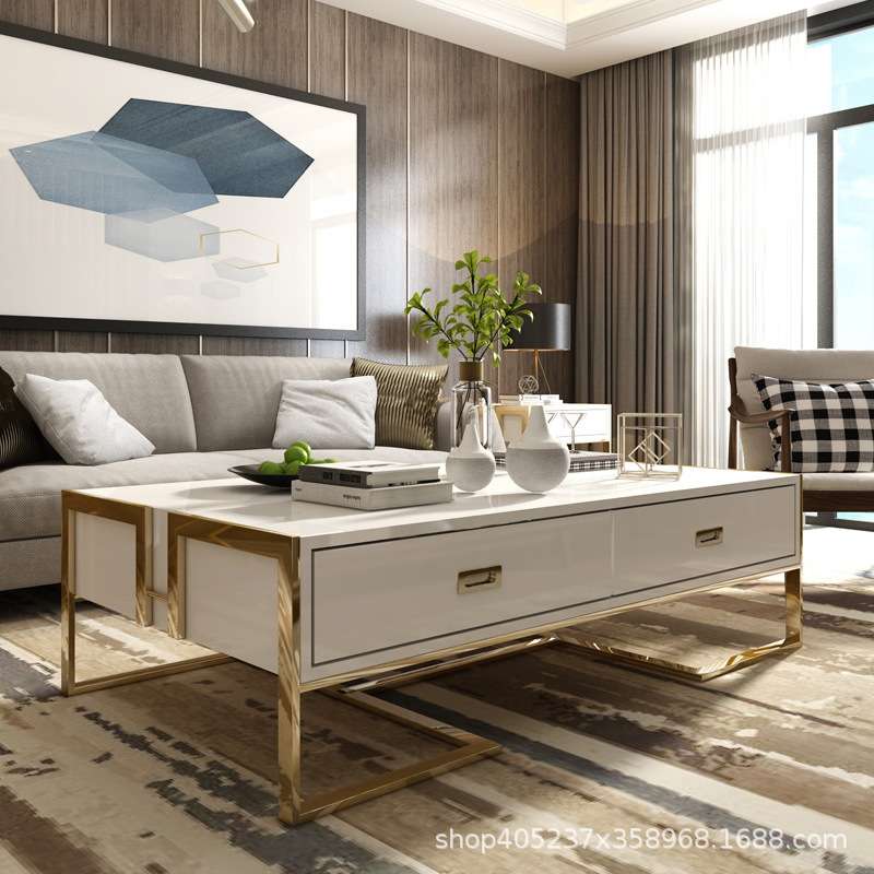 镀金轻奢茶几电视柜组合不锈钢简约后现代小户型烤漆地柜客厅家具