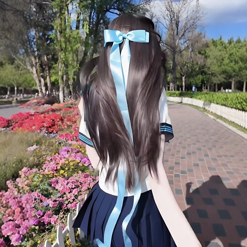 蓝色蝴蝶结长飘带超仙氛围感jk拍照头饰创意公园海边甜美出片神器