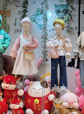 儿童模特道具半身橱窗展示t架全身男女小孩童装店包布铁底座假人