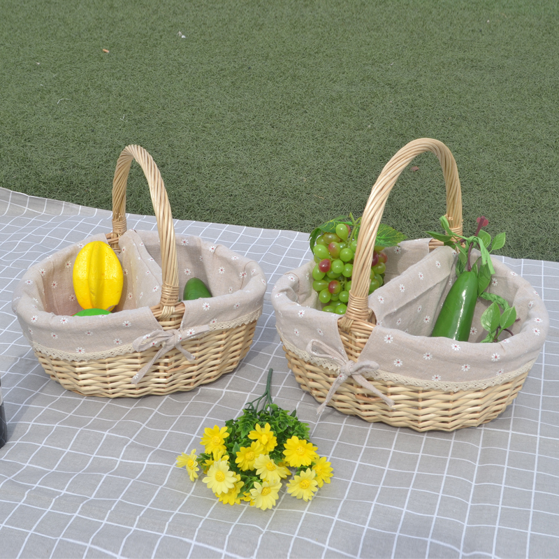 带盖加隔断柳编藤编野餐篮购物礼品篮酒店物业海底捞Z毛巾保洁篮