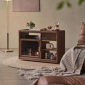 北美黑胡桃木全实木沙发边几客厅可移动置物架多功能大容量茶水柜