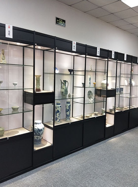 古董展示柜收藏品玻璃柜艺术品摆A件工艺品展架展厅瓷器展览柜墙
