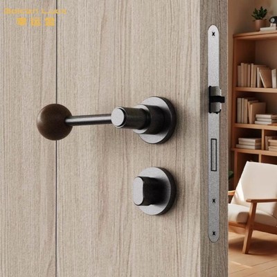 法式磁吸分体门锁室内卧室房间门把手胡桃木球把手静音Z磁吸木门