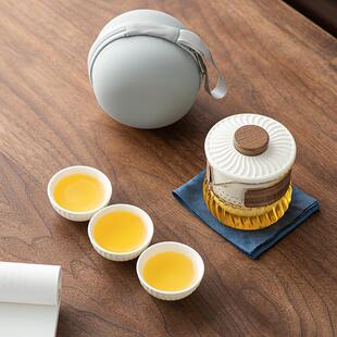 玻璃旅行茶具便携式 户外一壶三杯随身包陶瓷功夫泡茶壶 快客杯套装