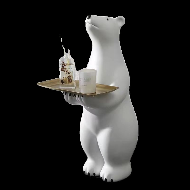 创意客厅落地熊摆件大型动物电视柜玄关乔迁轻奢装U饰收纳托盘礼