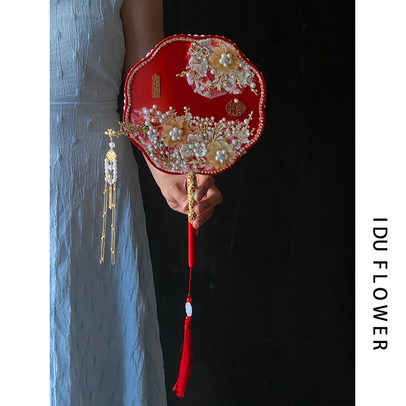 新娘团扇手工中式中国红秀t禾晨袍婚礼高级感结婚送新人礼物喜扇