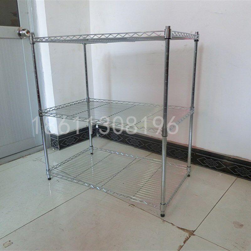 不锈钢色微波炉三层置物架厨房3层锅架J收纳层架储物架金属整理架