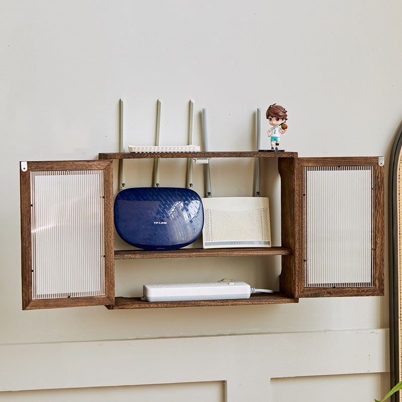 实木路由器收纳盒客厅壁挂置物架多媒体信息箱弱U电箱遮挡集线箱