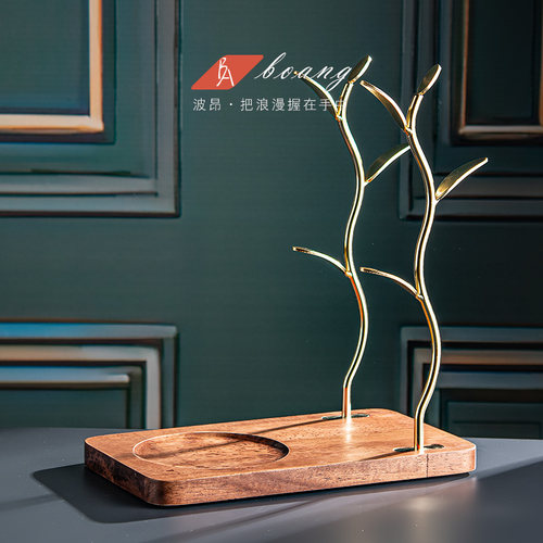 实木茶杯水杯收纳置物p架铁托盘沥水杯架家用客厅放玻璃杯子桌面