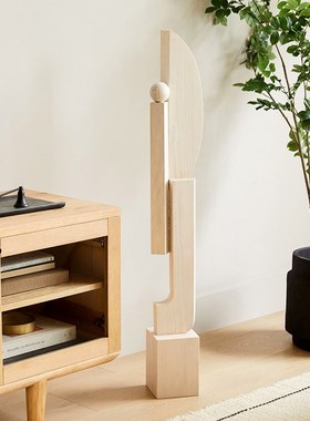 酒店样板间实木抽象几何艺术w雕塑家居客厅装饰落地摆件木雕工艺