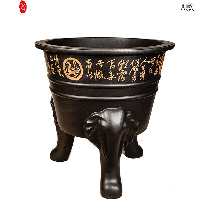 宜兴精品紫砂客厅大簇兰花盆盆景盆E发财树长方形鼎式特大号花盆