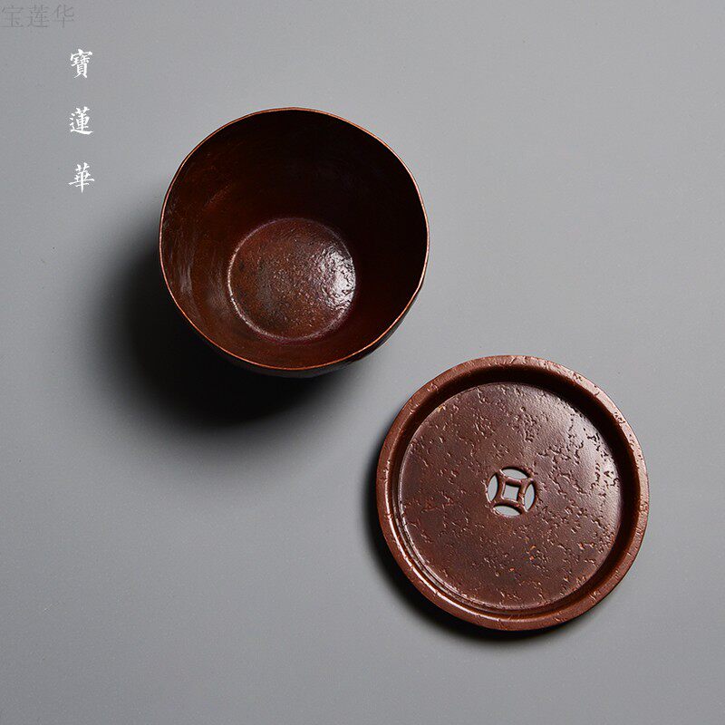 手工锤揲紫铜建水 铜水盂小w水洗铜茶洗 铜茶渣斗茶道养壶托壶笔