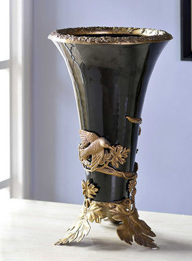 美式欧式法式大气奢华软装家居花插花瓶I摆件铜包瓷花器装饰品摆