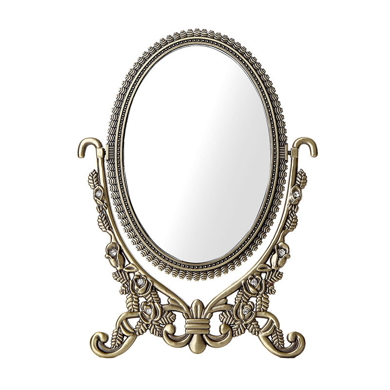 复古欧式镜子女i化妆镜台式公主镜便携折叠小圆镜桌面梳妆镜台镜