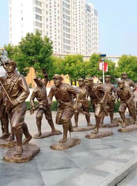 玻璃钢红军冲锋抗战单人雕塑仿铜B八路军抗日骑马雕像铜像女兵民
