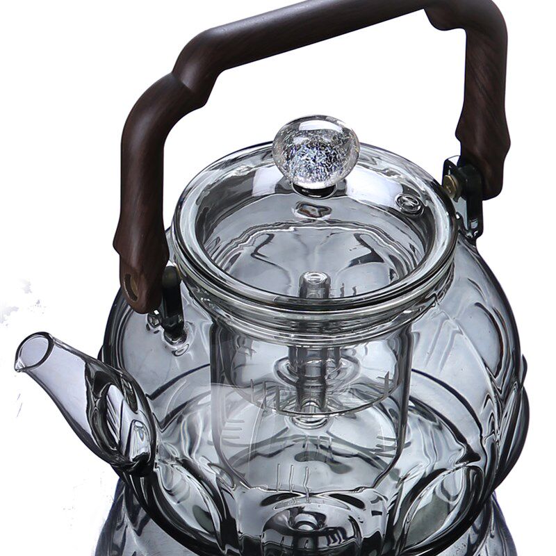 牡璃缘莲花蒸煮两用茶壶黑晶炉煮茶器烧水壶耐高T温家高档玻璃茶