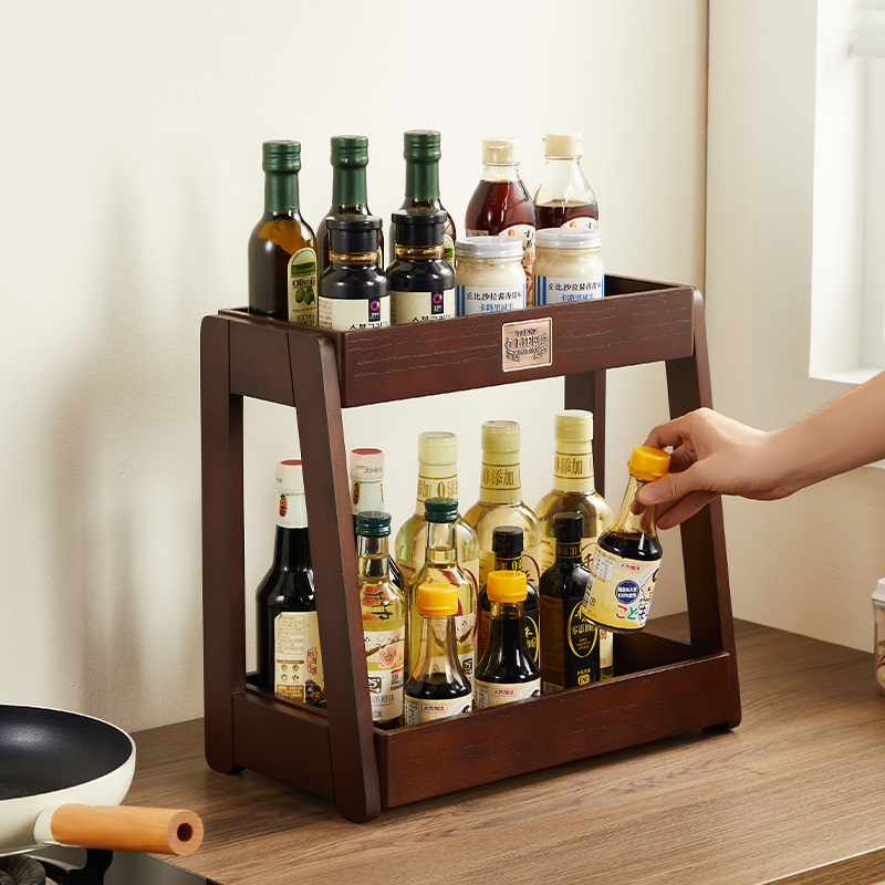 厨房收纳架多功能实木置物架调味品调味罐架实用收纳层架油Z盐酱