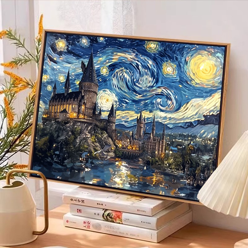 梵高霍格沃兹星空数字油彩画diyy填充涂色手工手绘高级感2024新款