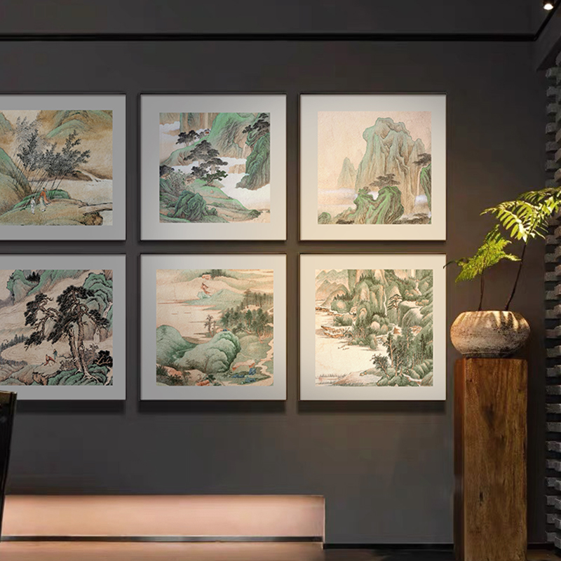 速发饰水画新中式茶室挂画峰峦叠翠墨画背景墙装山画禅意水国书房