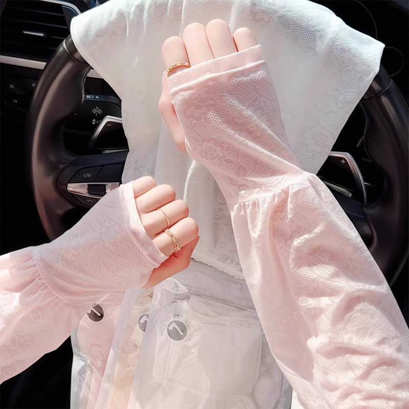 防晒袖套女宽松透气蕾丝冰袖护袖