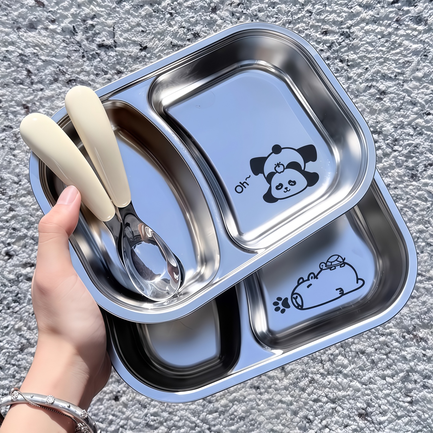食品级不锈钢儿童餐盘防摔多格